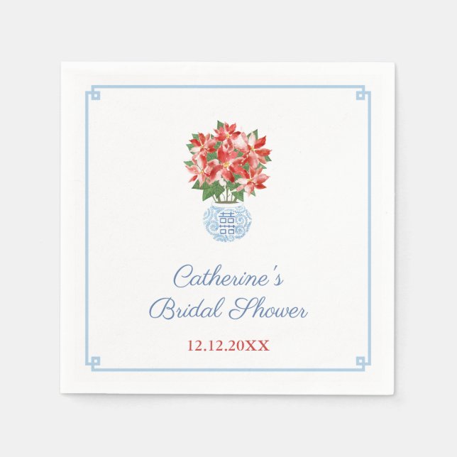 Elegant Poinsettia Ladies Holidays Luncheon Party Napkins (Front)
