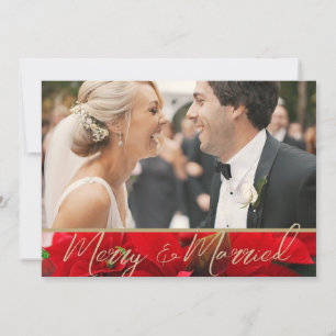 Elegant Poinsettia Merry & Married Photo Wedding Thank You Card