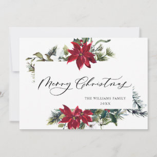 Elegant Poinsettia Mistletoe Christmas Greeting Holiday Card