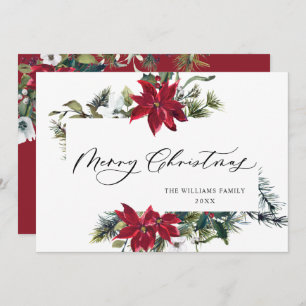 Elegant Poinsettia Mistletoe Christmas Greeting Holiday Card