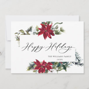 Elegant Poinsettia Mistletoe Christmas Greeting Holiday Card