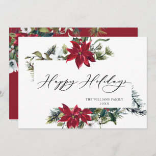 Elegant Poinsettia Mistletoe Christmas Greeting Holiday Card