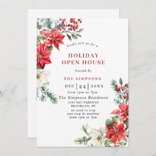 Elegant Poinsettia Open House Christmas Party Invitation