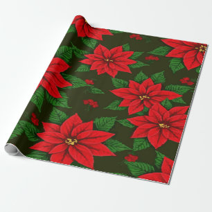 Elegant Poinsettia Pattern on Dark Green – Classic Wrapping Paper