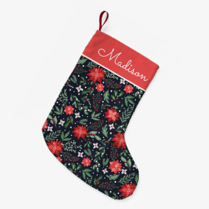Elegant Poinsettia Pattern Personalized Small Christmas Stocking