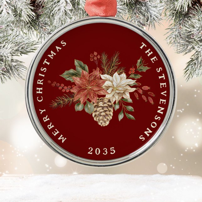 Elegant Poinsettia Personalized  Metal Ornament (Creator Uploaded)