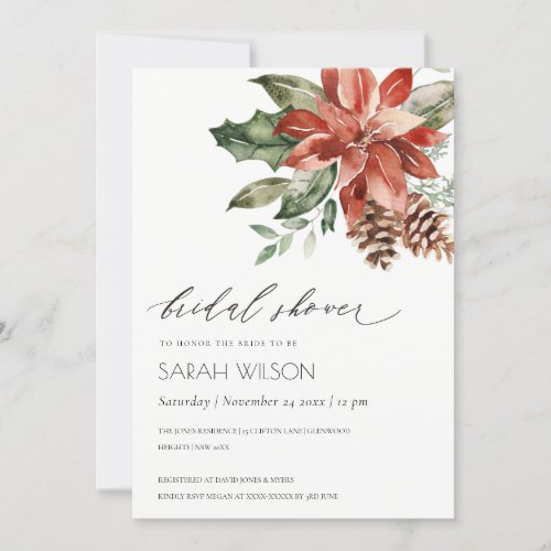 Elegant Poinsettia Pine Cone Bridal Shower Invite