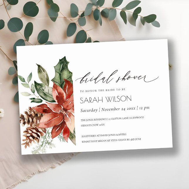 Elegant Poinsettia Pine Cone Bridal Shower Invite (Creator Uploaded)
