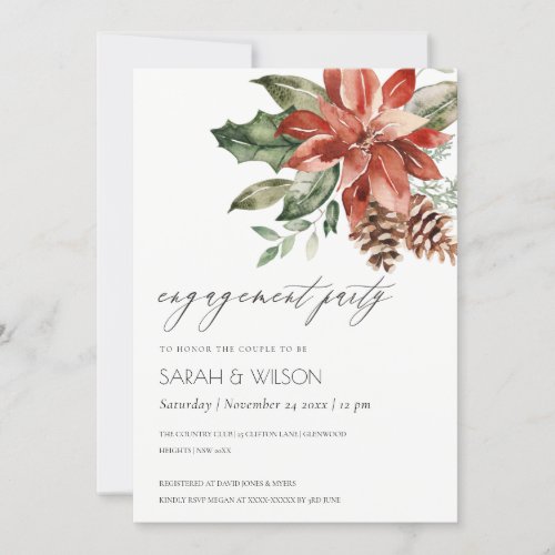 Elegant Poinsettia Pine Cone Engagement Invite