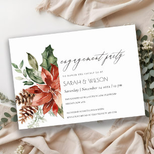 Elegant Poinsettia Pine Cone Engagement Invite