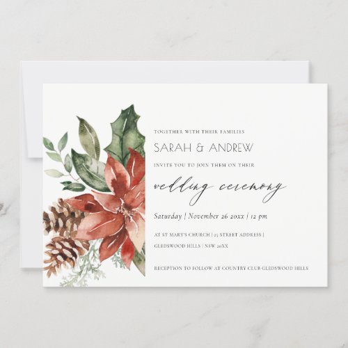 Elegant Poinsettia Pine Cone Wedding Invite