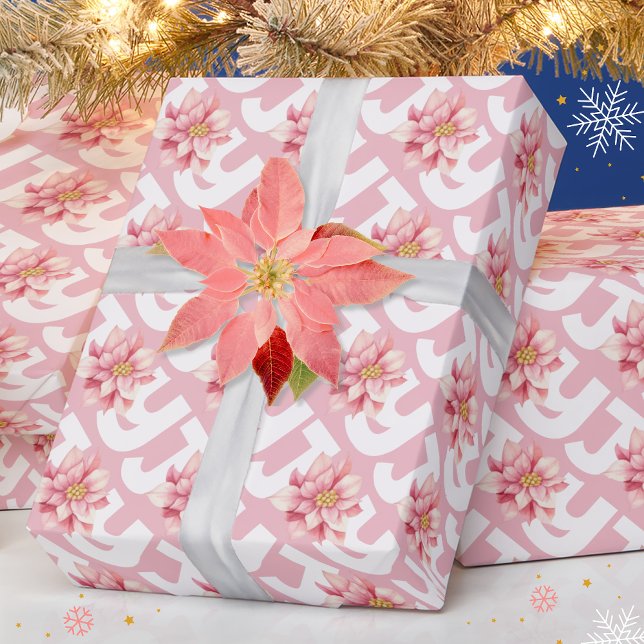 Elegant Poinsettia Pink Christmas Holiday Wrapping Paper (Creator Uploaded)