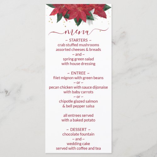 Elegant Poinsettia Red Christmas Wedding Menu