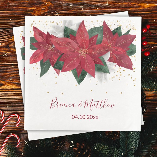 Elegant Poinsettia Red Christmas Wedding Paper Dinner Napkins (Creator Uploaded)