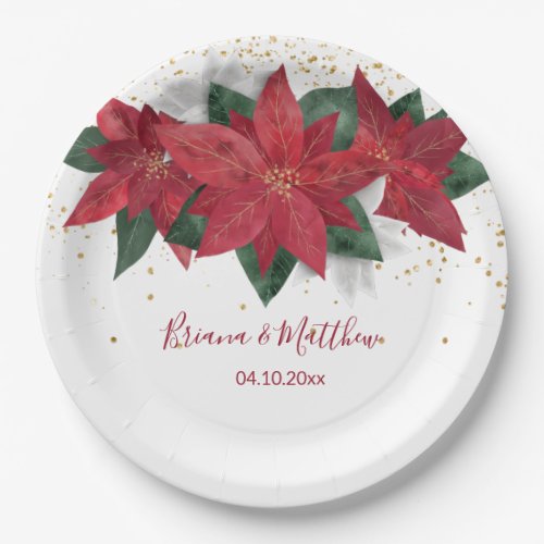 Elegant Poinsettia Red Christmas Wedding Paper Plates