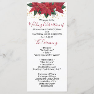 Elegant Poinsettia Red Christmas Wedding Program