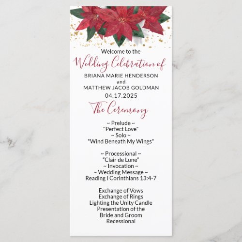 Elegant Poinsettia Red Christmas Wedding Program