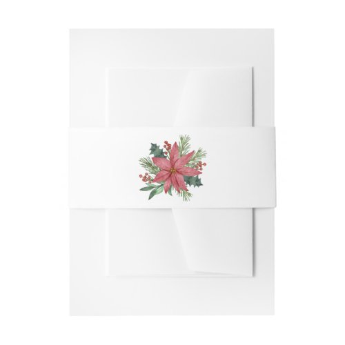 Elegant Poinsettia Red Floral Christmas Wedding Invitation Belly Band