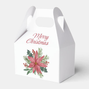 Elegant Poinsettia Red Floral Merry Christmas Favor Boxes
