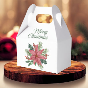 Elegant Poinsettia Red Floral Merry Christmas Favor Boxes
