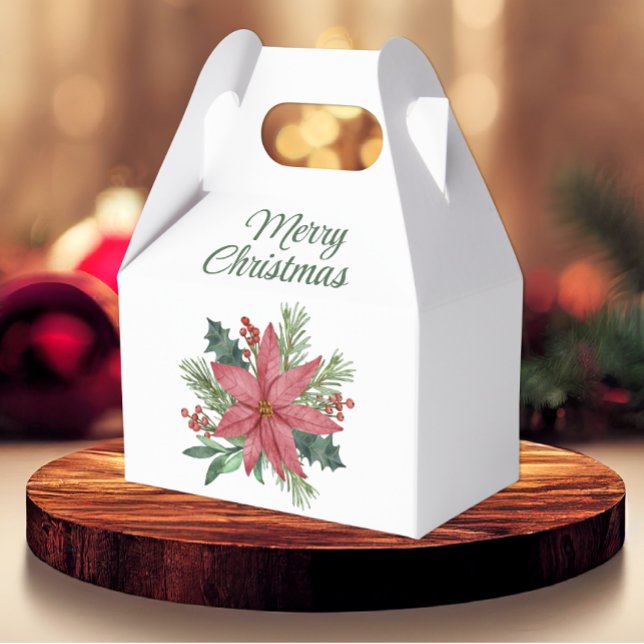 Elegant Poinsettia Red Floral Merry Christmas  Favor Boxes (Creator Uploaded)