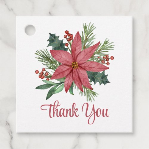 Elegant Poinsettia Red Floral Thank You Christmas Favor Tags