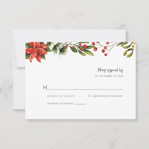 Elegant Poinsettia Red Greenery Wedding RSVP Card