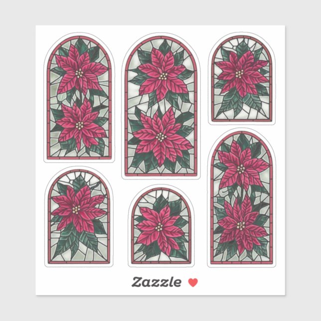 Elegant Poinsettia Stained Glass Sticker Sheet (Sheet)