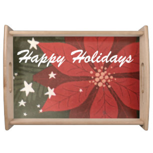 Elegant Poinsettia & Stars Serving Tray