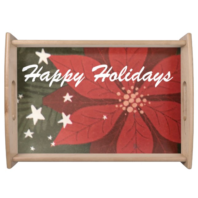 Elegant Poinsettia & Stars Serving Tray (Front)
