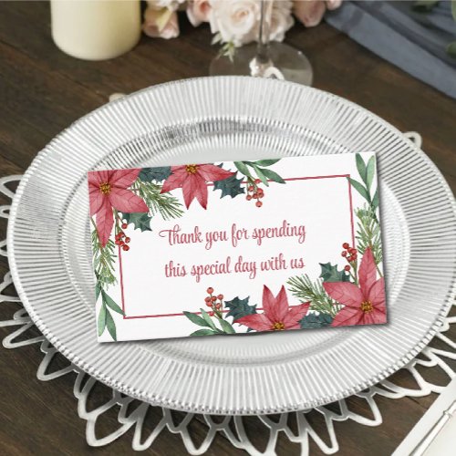 Elegant Poinsettia Thank You Red Christmas Wedding Place Card
