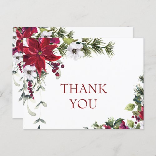 Elegant Poinsettia Watercolor Thank You Card