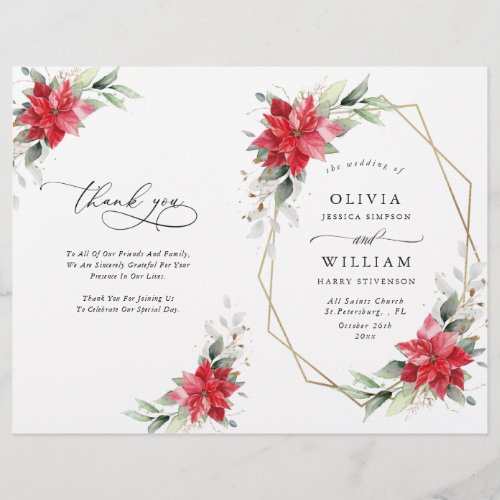 Elegant Poinsettia Watercolor Wedding Program