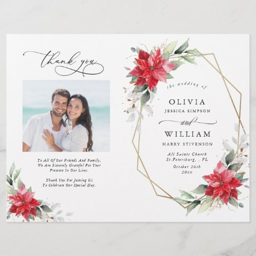 Elegant Poinsettia Watercolor Wedding Program