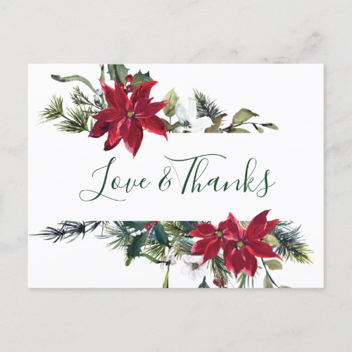 Elegant Poinsettia Wedding Watercolor Thank You Postcard