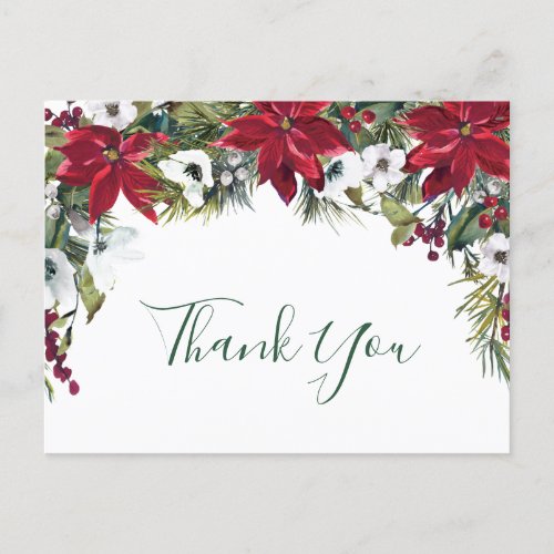 Elegant Poinsettia Wedding Watercolor Thank You Postcard