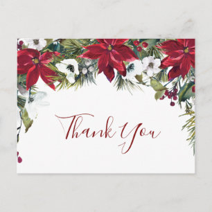 Elegant Poinsettia Wedding Watercolor Thank You Postcard