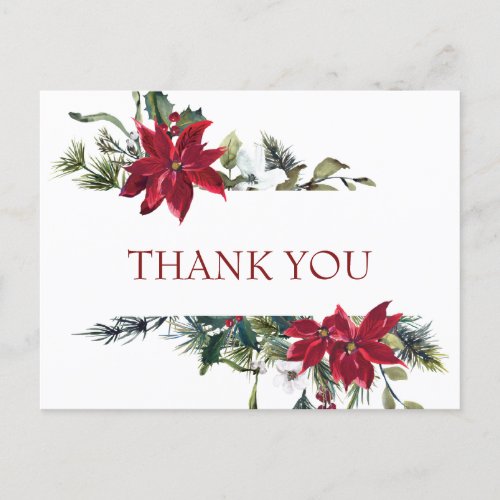 Elegant Poinsettia Wedding Watercolor Thank You Postcard