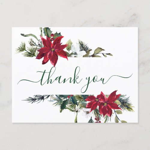 Elegant Poinsettia Wedding Watercolor Thank You Postcard