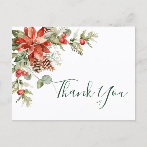 Elegant Poinsettia Wedding Watercolor Thank You Postcard