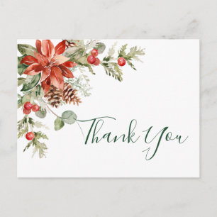Elegant Poinsettia Wedding Watercolor Thank You Postcard