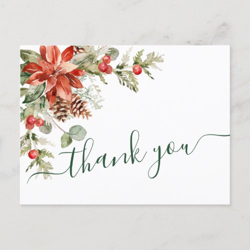 Elegant Poinsettia Wedding Watercolor Thank You Postcard