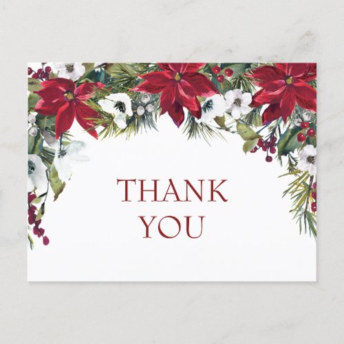 Elegant Poinsettia Wedding Watercolor Thank You Postcard