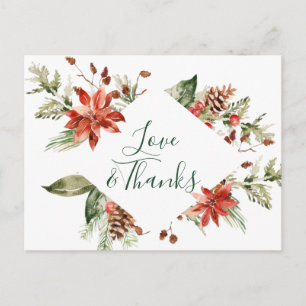 Elegant Poinsettia Wedding Watercolor Thank You Postcard