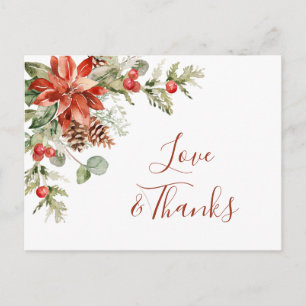 Elegant Poinsettia Wedding Watercolor Thank You Postcard