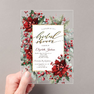 Elegant Poinsettia Winter Bridal Shower  Acrylic Invitations