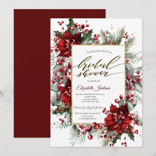 Elegant Poinsettia Winter Bridal Shower  Invitation