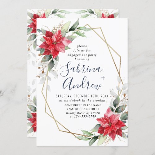 Elegant Poinsettia Winter Floral ENGAGEMENT PARTY Invitation