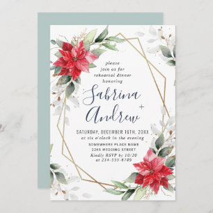 Elegant Poinsettia Winter Floral REHEARSAL DINNER Invitation