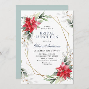 Elegant Poinsettia Winter Greenery BRIDAL LUNCHEON Invitation